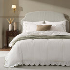 Dusklia - Simone 220 Thread Count Scallop Embroidered Edge Duvet Cover - Off White/Olive