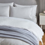 Dusklia - Simone 220 Thread Count Scallop Embroidered Edge Duvet Cover - White/Blue