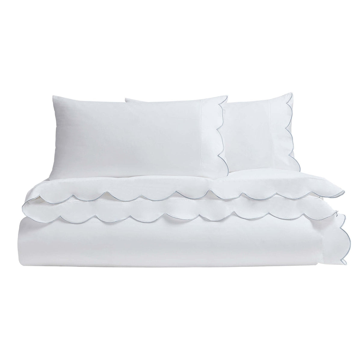 Dusklia - Simone 220 Thread Count Scallop Embroidered Edge Duvet Cover - White/Blue