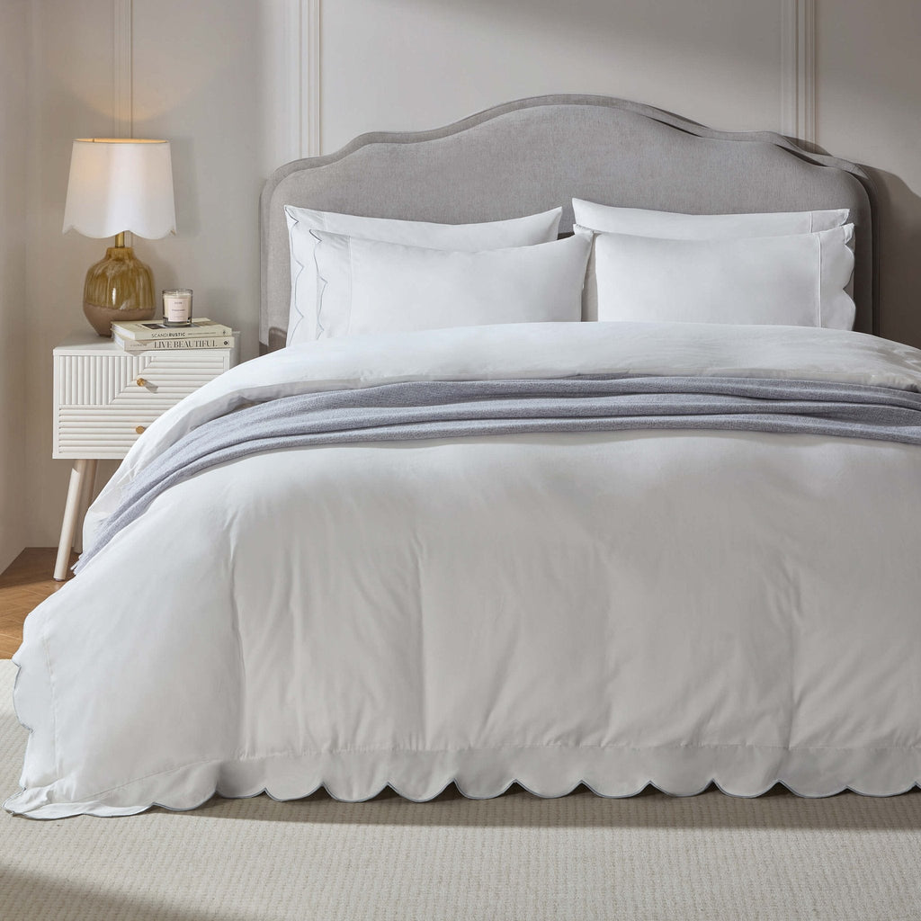 Dusklia - Pair of Simone Scallop Embroidered Edge Classic Pillowcase - White/Blue