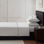Dusklia - Simone Scallop Embroidered Edge Flat Sheet - Off White/Black