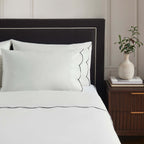 Dusklia - Simone Scallop Embroidered Edge Flat Sheet - Off White/Black