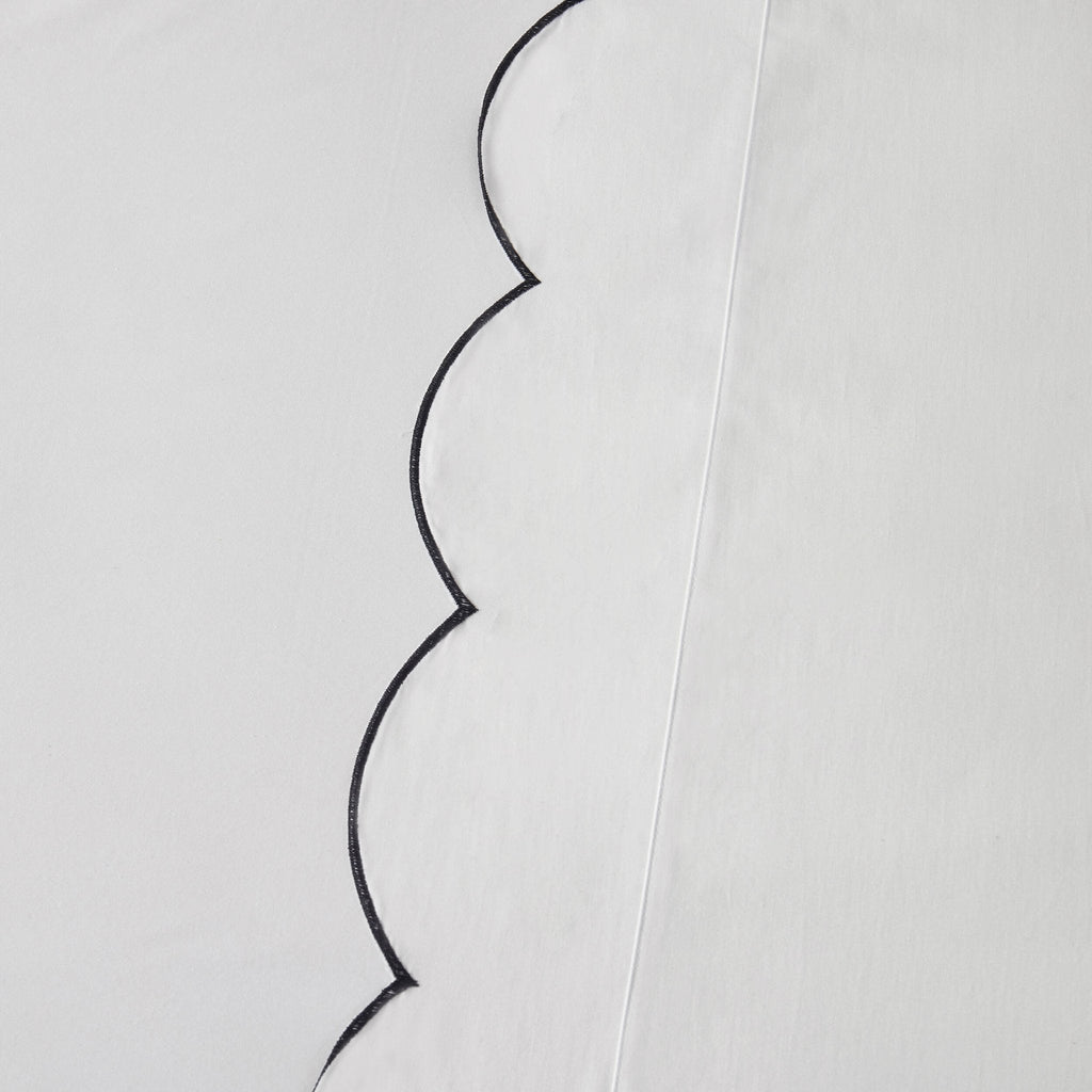 Dusklia - Simone Scallop Embroidered Edge Flat Sheet - Off White/Black