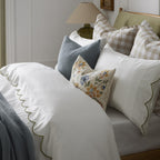 Dusklia - Simone Scallop Embroidered Edge Flat Sheet - Off White/Olive
