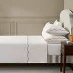Dusklia - Simone Scallop Embroidered Edge Flat Sheet - Off White/Olive