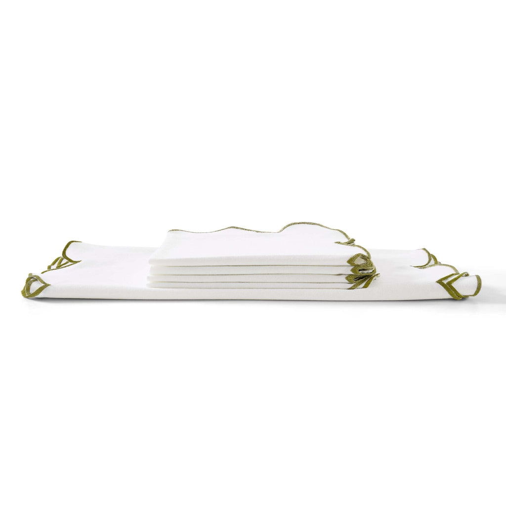 Dusklia - Simone Set of 4 Scallop Edge Napkins - Off White/Olive