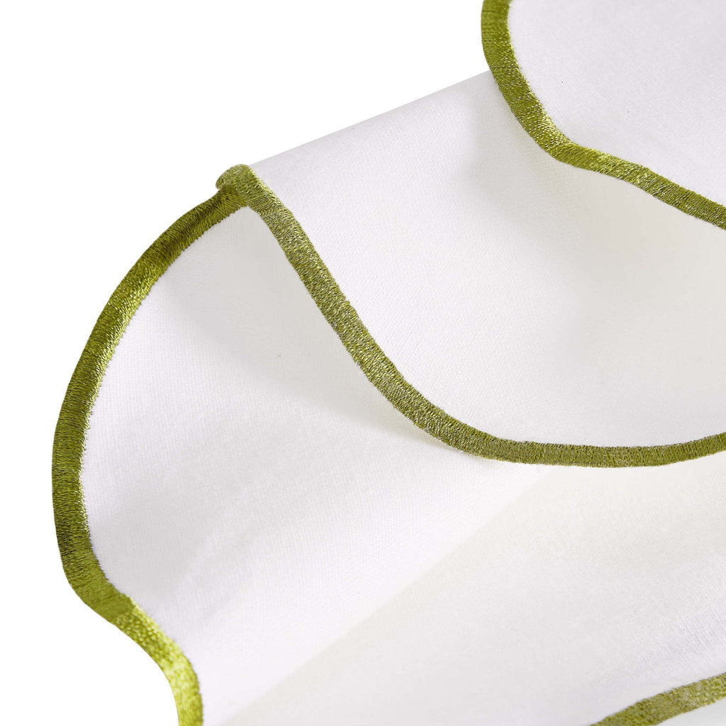 Dusklia - Simone Set of 4 Scallop Edge Napkins - Off White/Olive