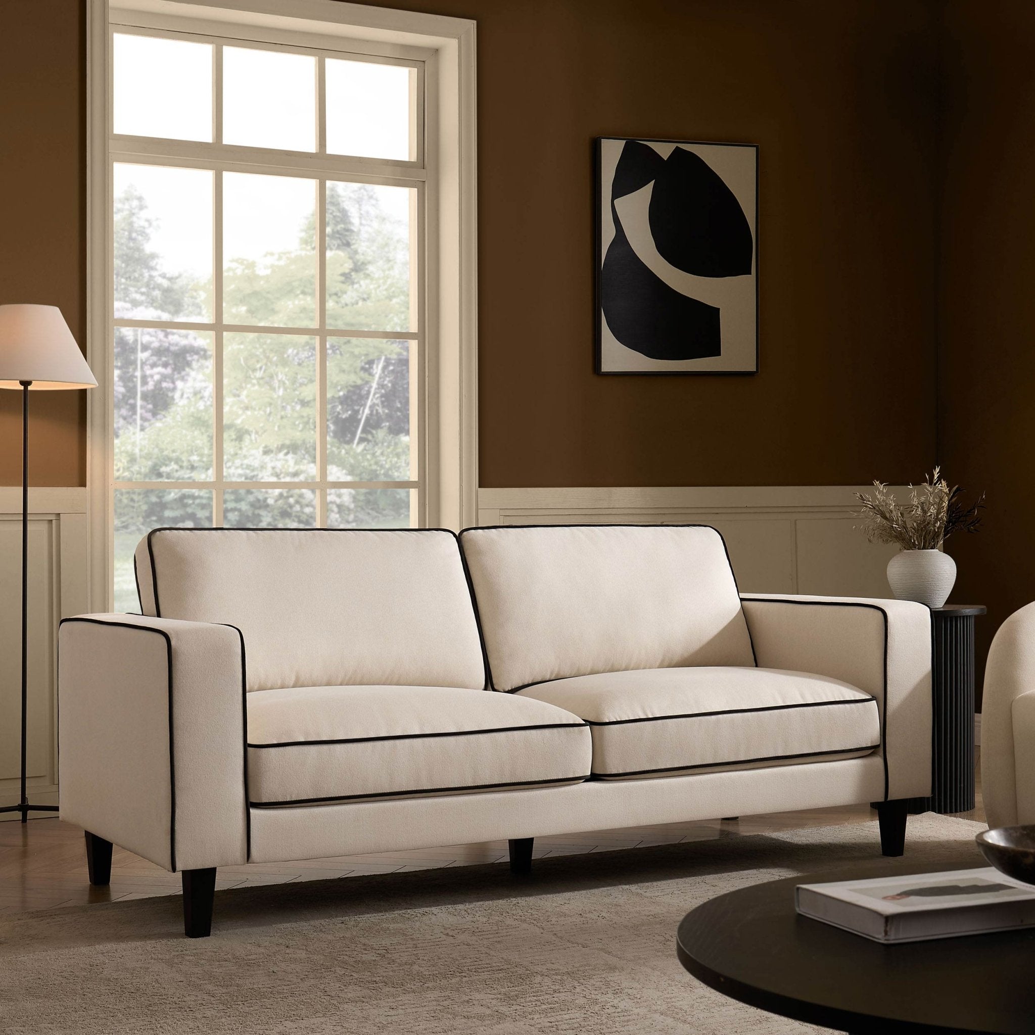 Dusklia - Soho 3 Seater Sofa - Cream Linen/Black