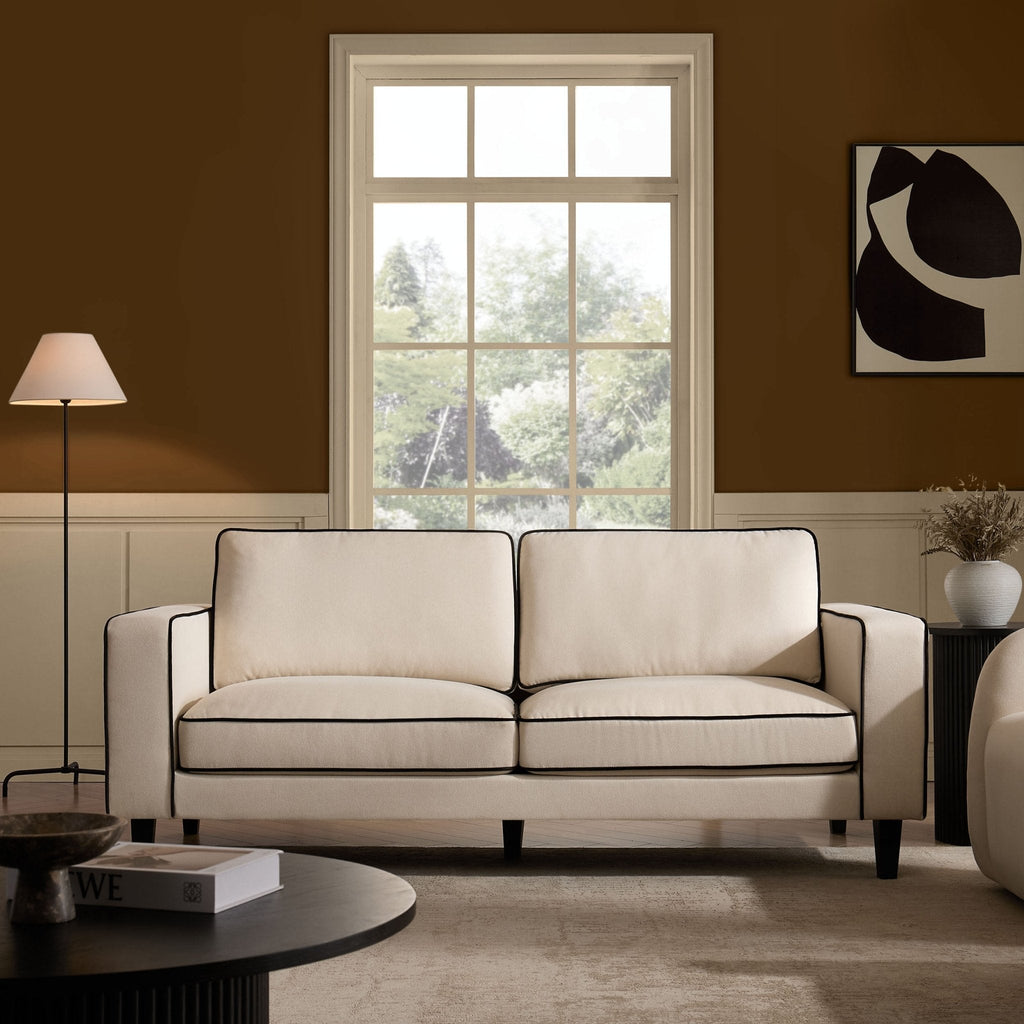 Dusklia - Soho 3 Seater Sofa - Cream Linen/Black