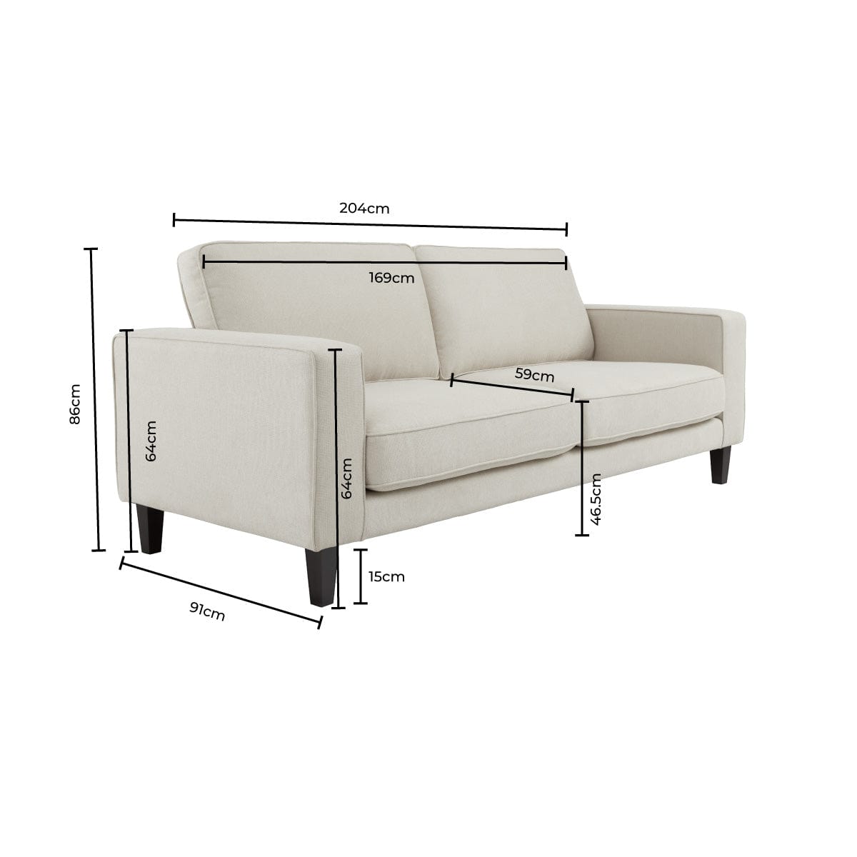 Dusklia - Soho 3 Seater Sofa - Grey