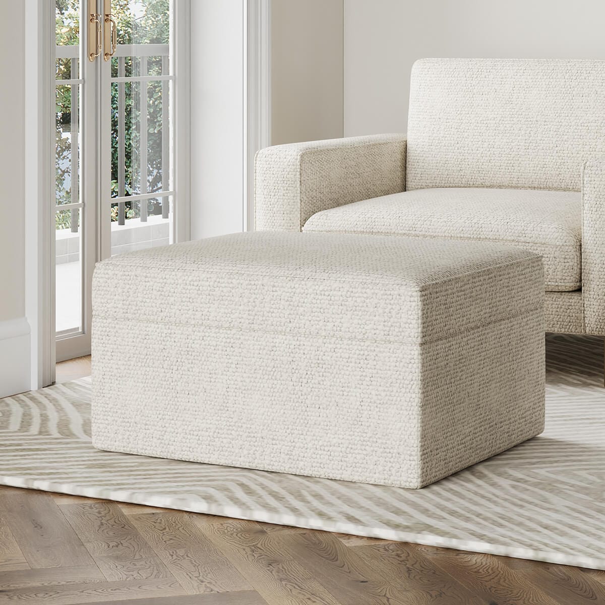 Dusklia - Soho Bouclé Ottoman Storage Pouffe - Ivory