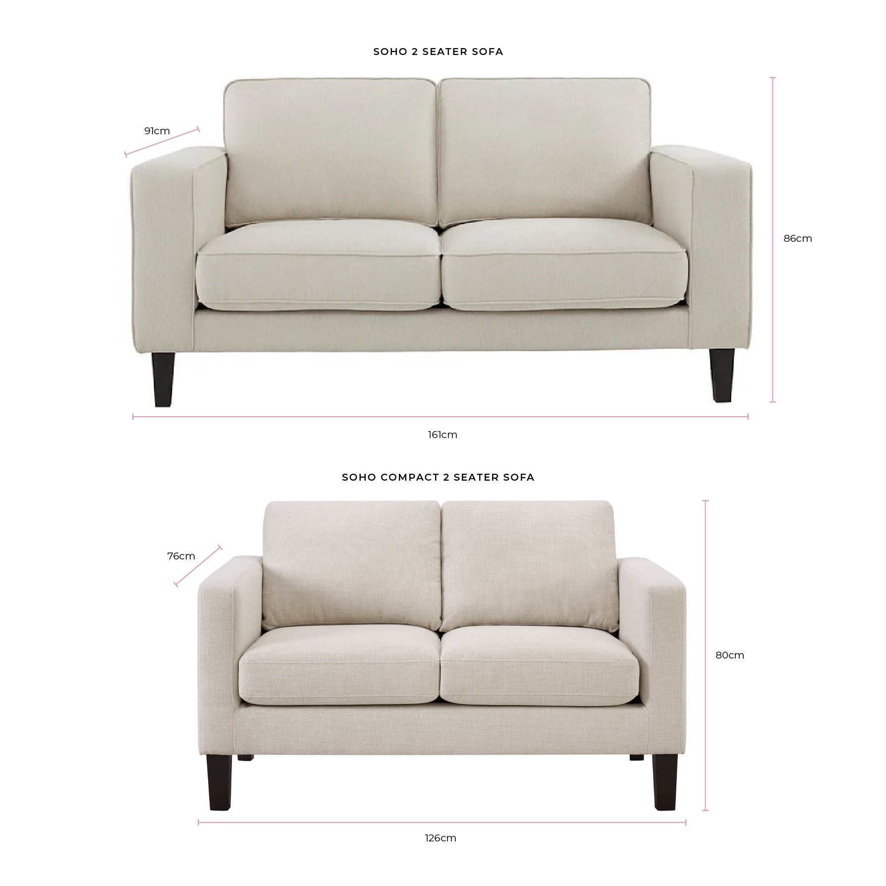 Dusklia - Soho Small 2 Seater Sofa - Beige