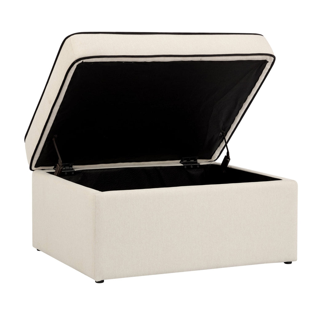 Dusklia - Soho Ottoman Storage Pouffe - Cream Linen/Black