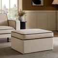 Dusklia - Soho Ottoman Storage Pouffe - Cream Linen/Black