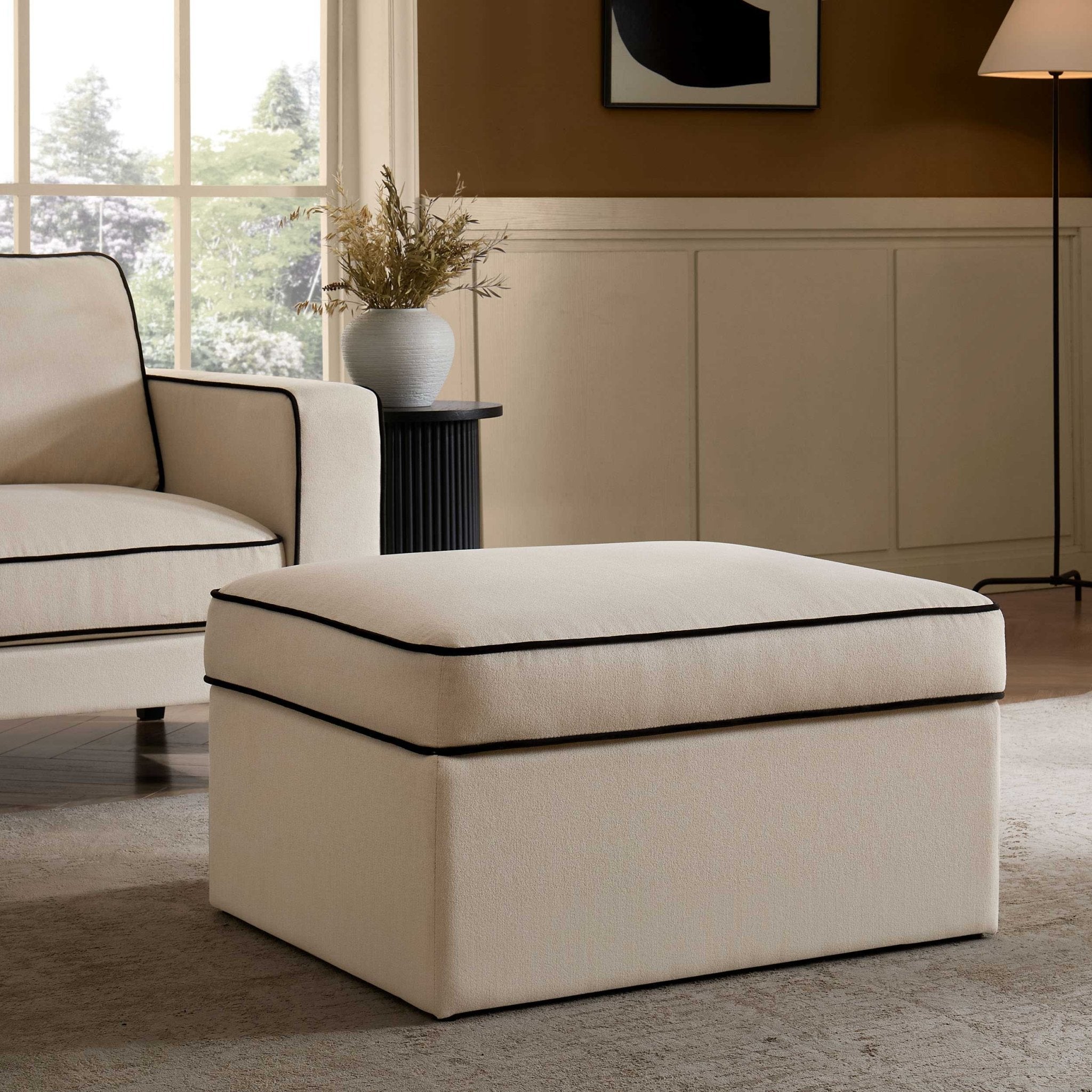 Dusklia - Soho Ottoman Storage Pouffe - Cream Linen/Black