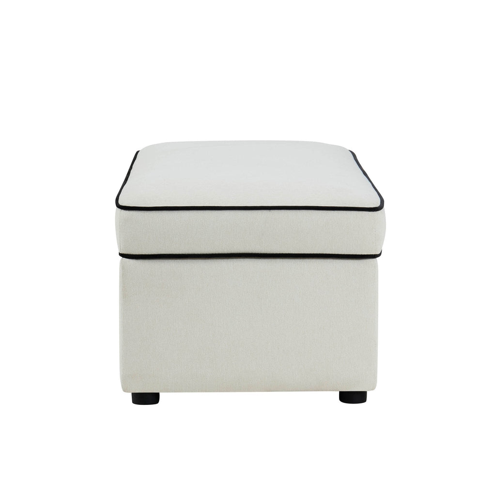 Dusklia - Soho Rectangle Ottoman Storage - Cream Linen/Black