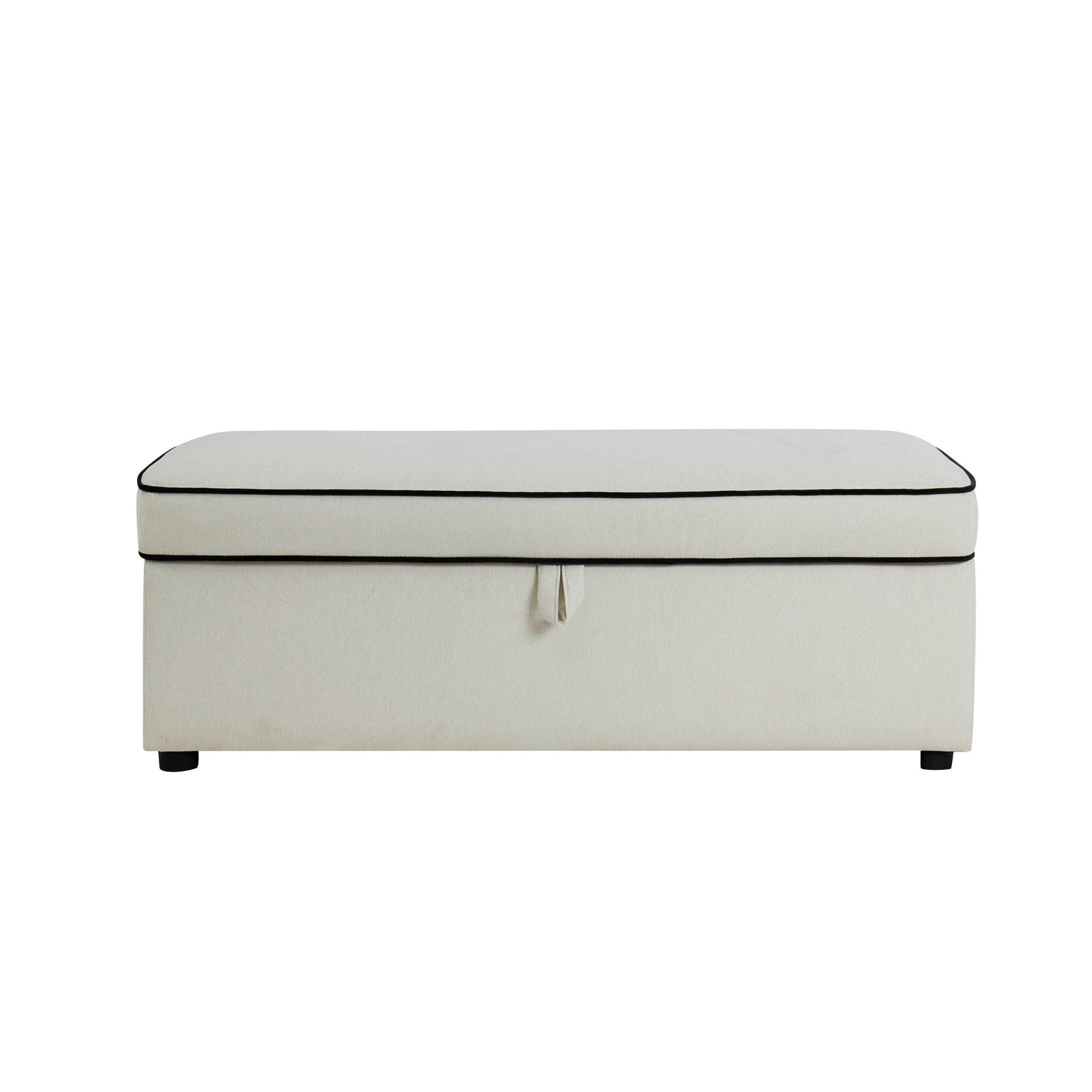 Dusklia - Soho Rectangle Ottoman Storage - Cream Linen/Black
