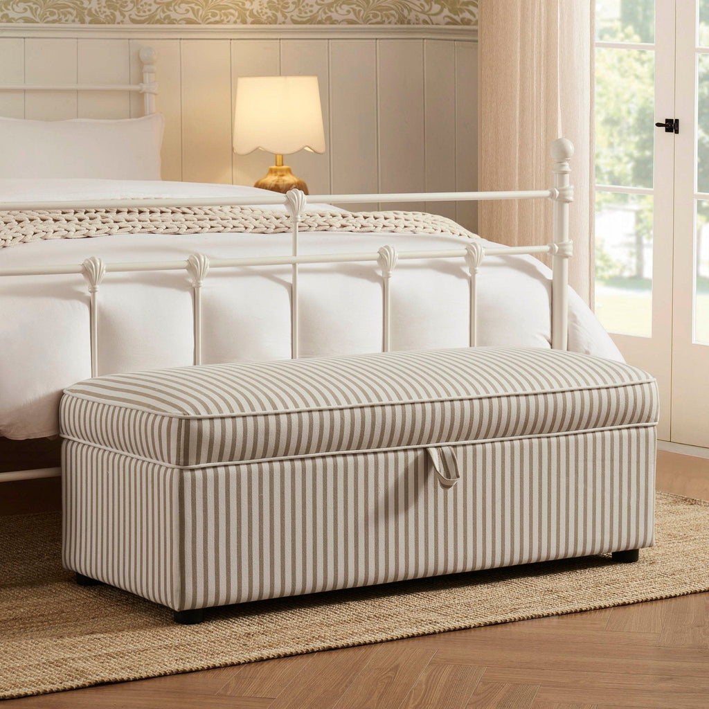 Dusklia - Soho Rectangle Ottoman Storage - Sand Stripe