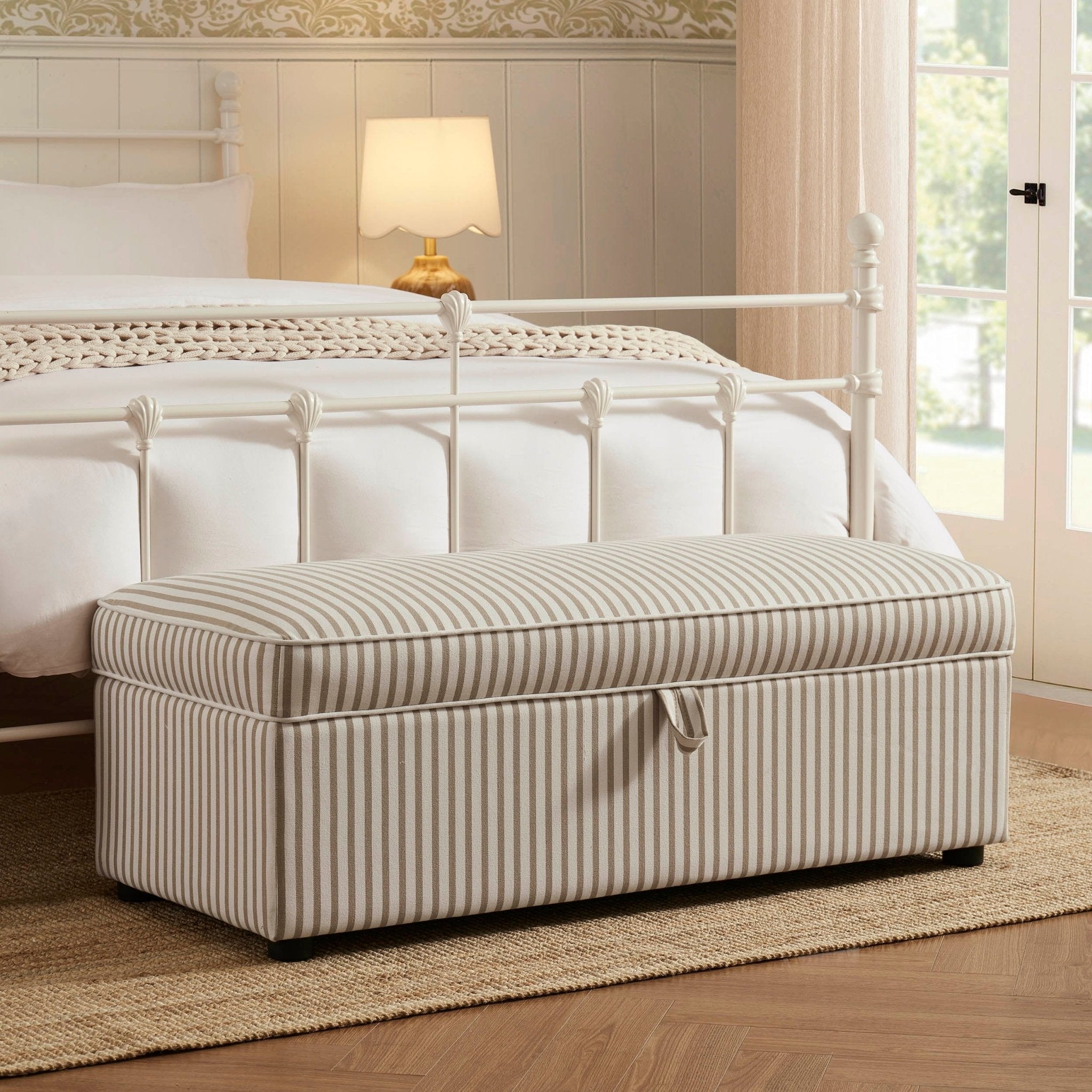 Dusklia - Soho Rectangle Ottoman Storage - Sand Stripe