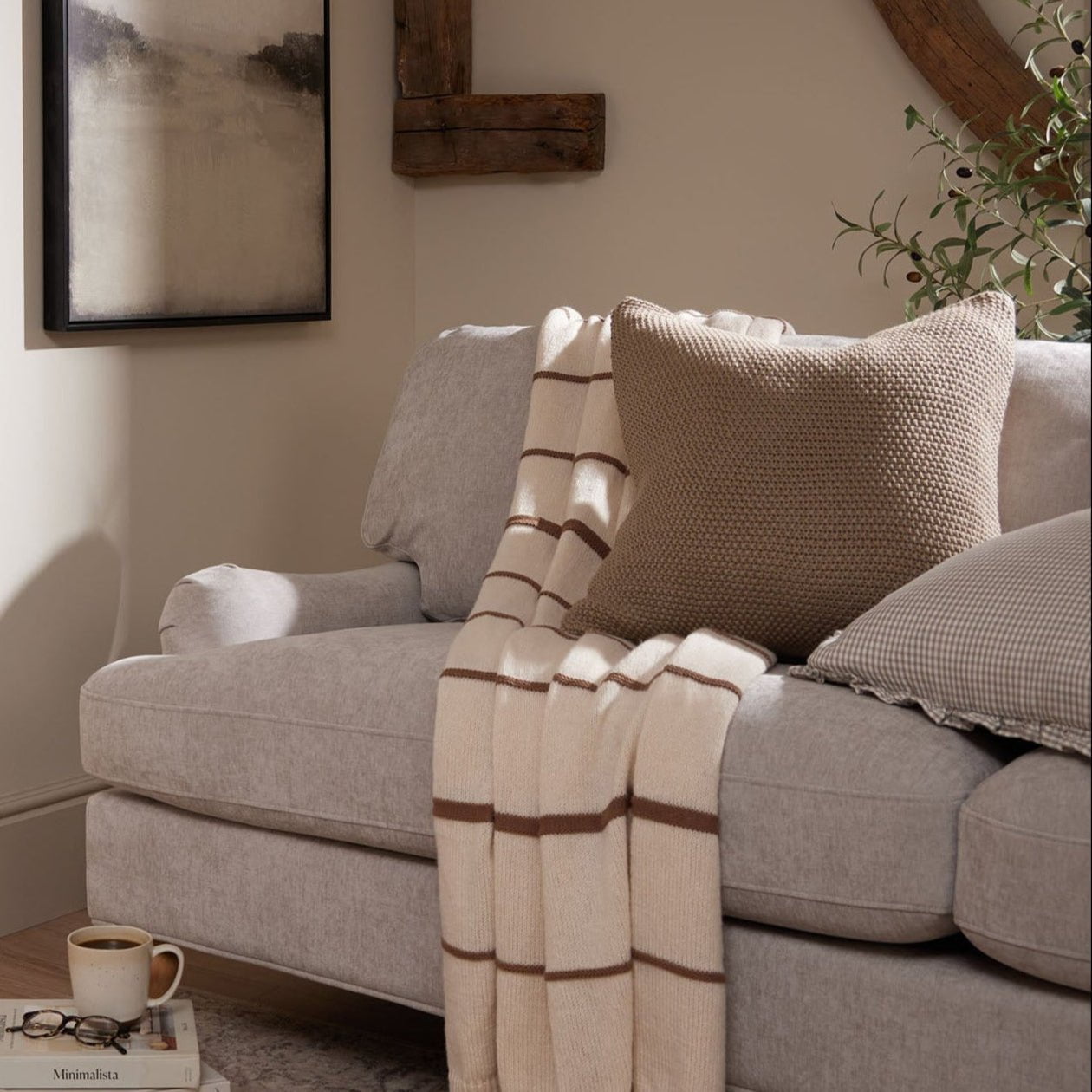Dusklia - Stripe Knit Sofa Throw - Taupe