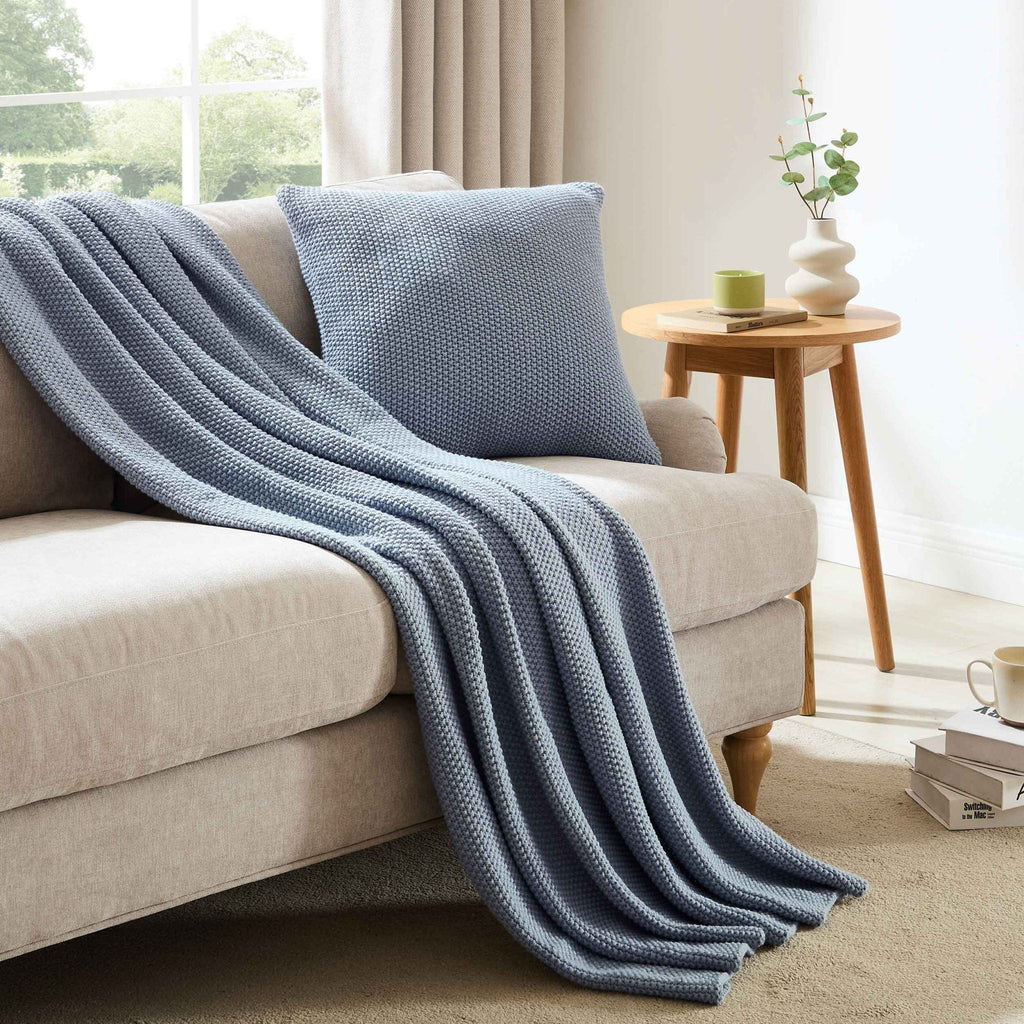 Dusklia - St Ives Knit Sofa Throw - Dusty Blue