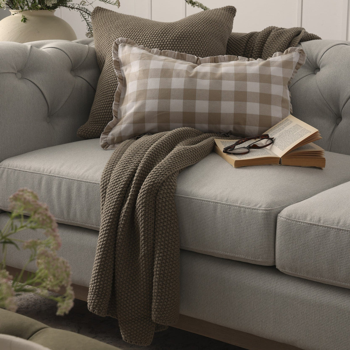 Dusklia - St Ives Knit Sofa Throw - Taupe