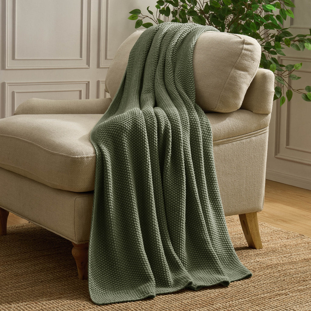 Dusklia - St Ives Knit Sofa Throw - Green