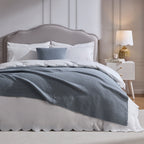 Dusklia - Simone 220 Thread Count Scallop Embroidered Edge Duvet Cover - White/Blue