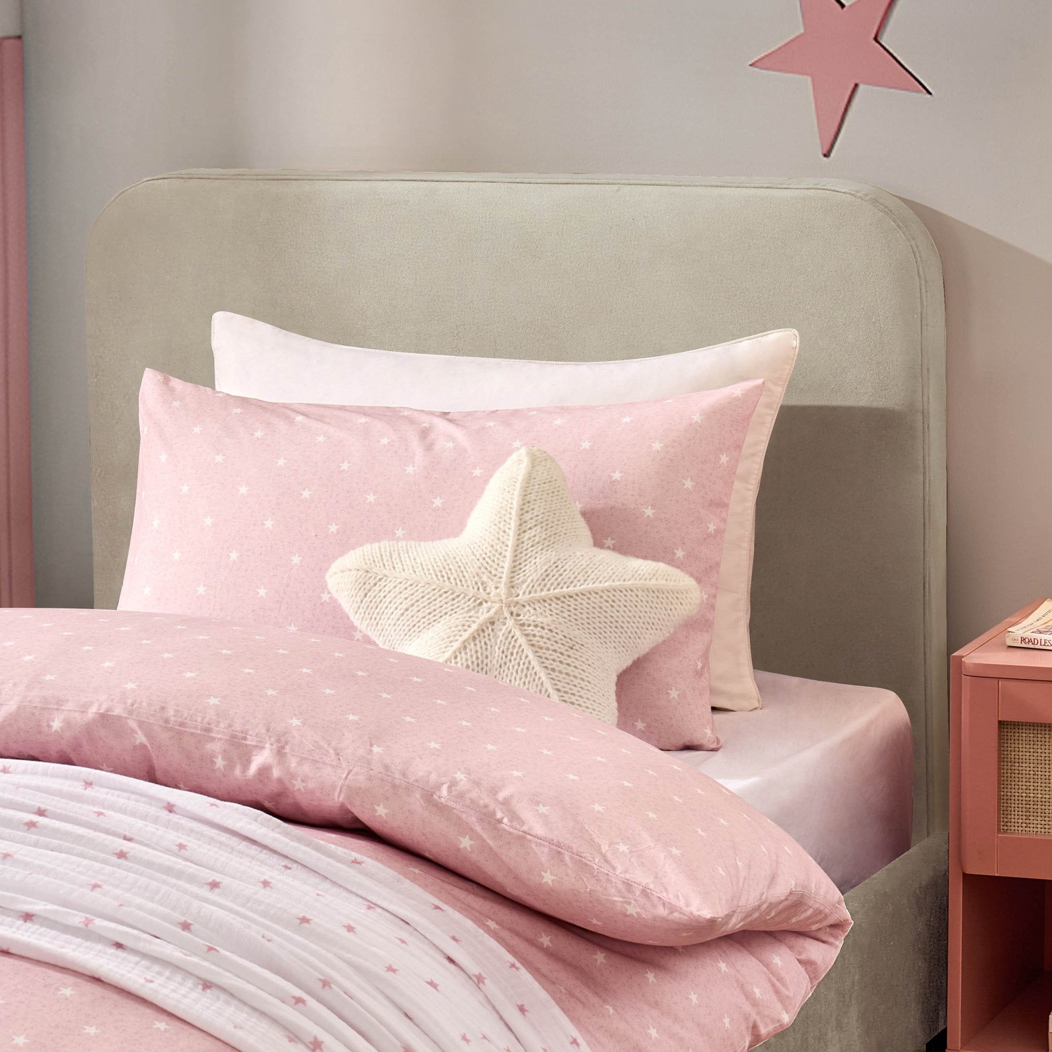 Dusklia - Star 100% Cotton Duvet Cover & Pillowcase set - Light Pink