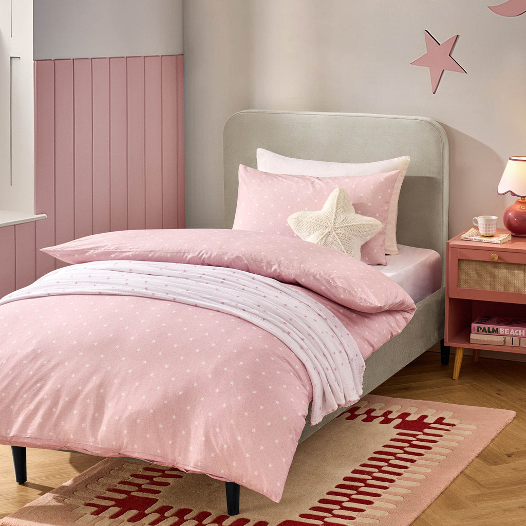 Dusklia - Star 100% Cotton Duvet Cover & Pillowcase set - Light Pink