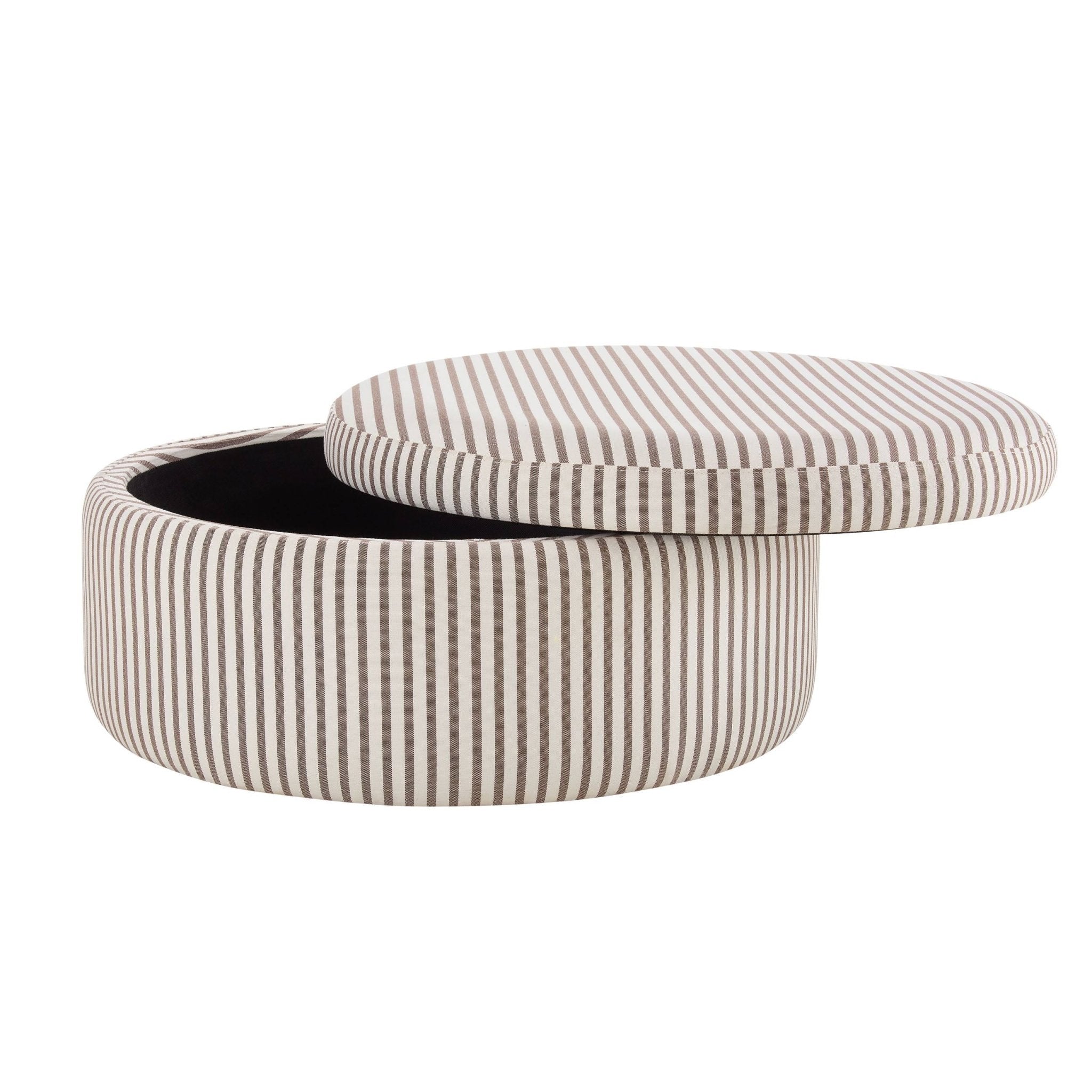 Dusklia - Stockton Round Storage Pouffe - Chocolate Stripe