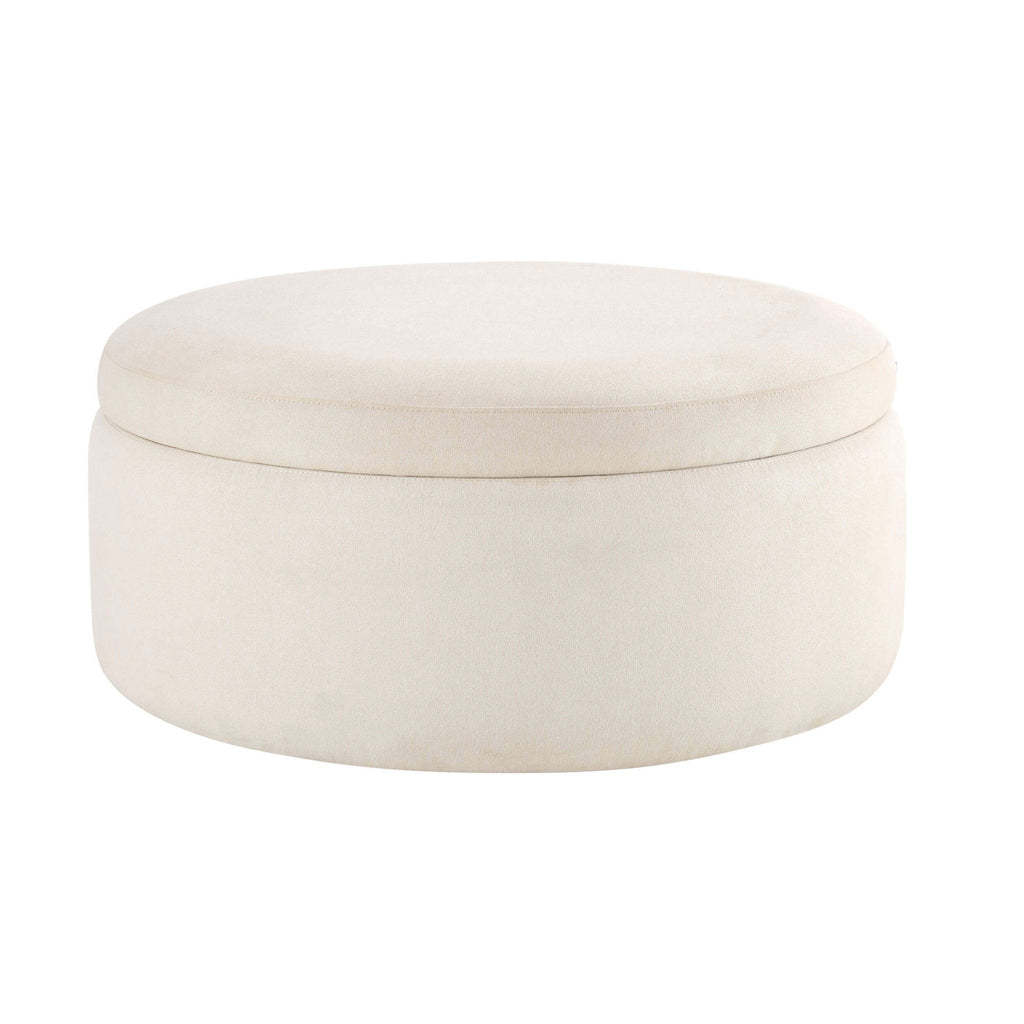 Dusklia - Stockton Round Storage Pouffe - Cream Linen