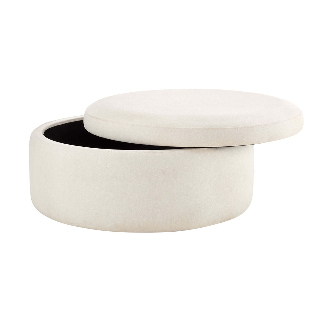 Dusklia - Stockton Round Storage Pouffe - Cream Linen
