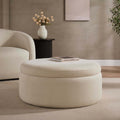 Dusklia - Stockton Round Storage Pouffe - Cream Linen