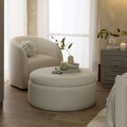 Dusklia - Stockton Round Storage Pouffe - Cream Linen