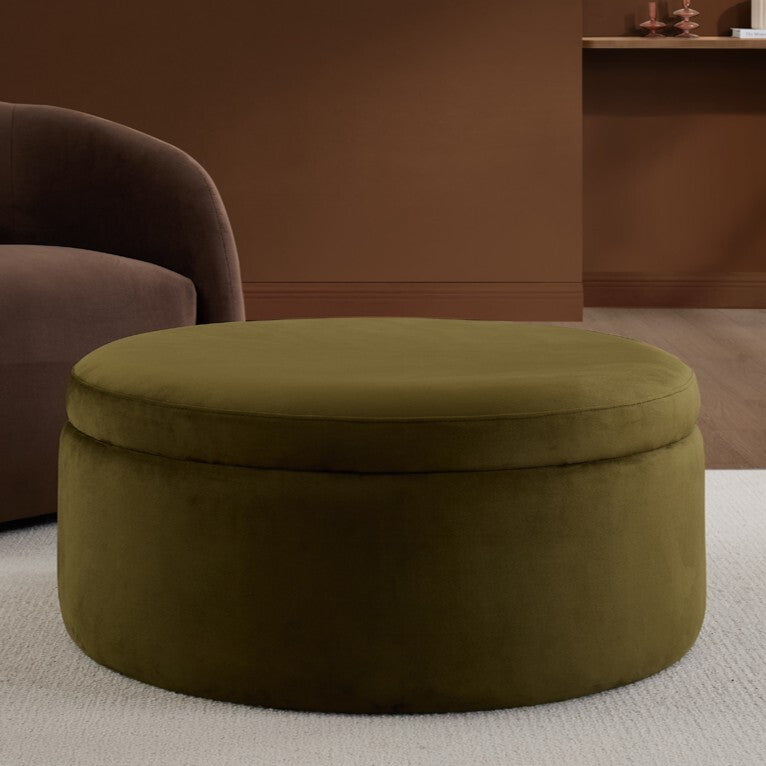 Dusklia - Stockton Round Storage Pouffe - Rich Green