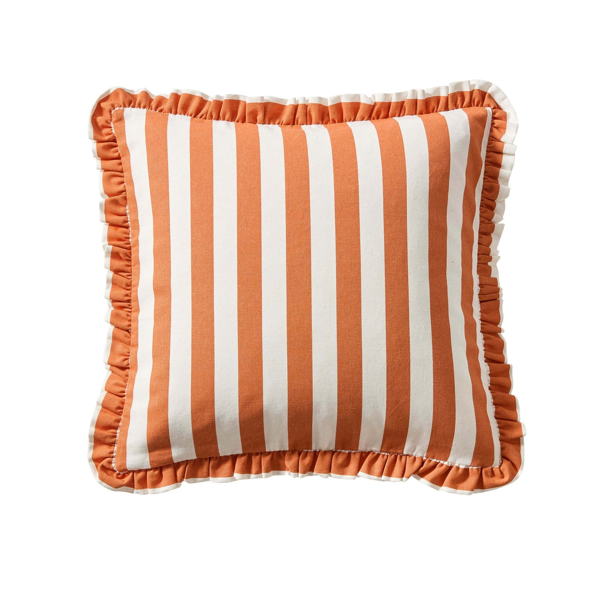 Dusklia - Stripe Frill Edge Sofa Cushion Cover - Burnt Orange