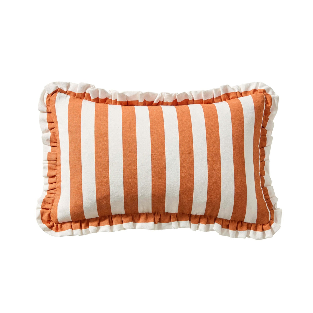 Dusklia - Stripe Frill Edge Sofa Cushion Cover - Burnt Orange