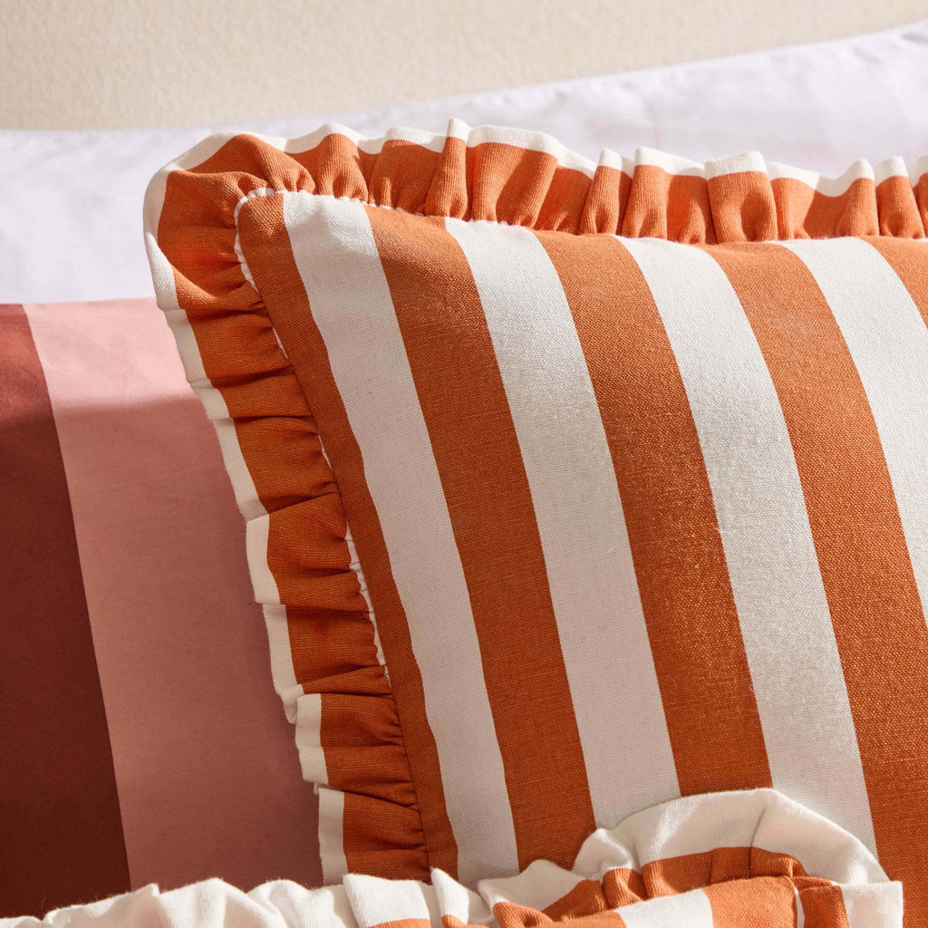 Dusklia - Stripe Frill Edge Cushion Cover - Burnt Orange