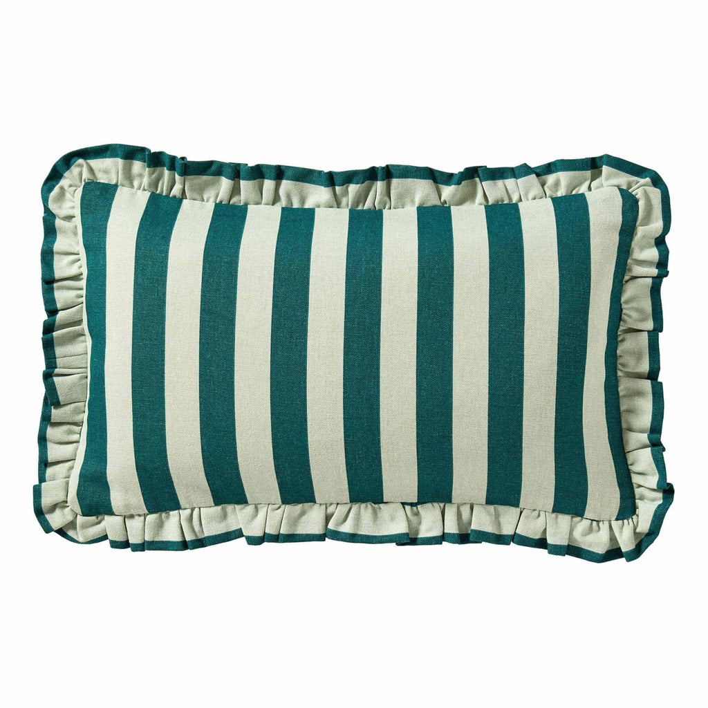Dusklia - Stripe Frill Edge Cushion Cover - Green