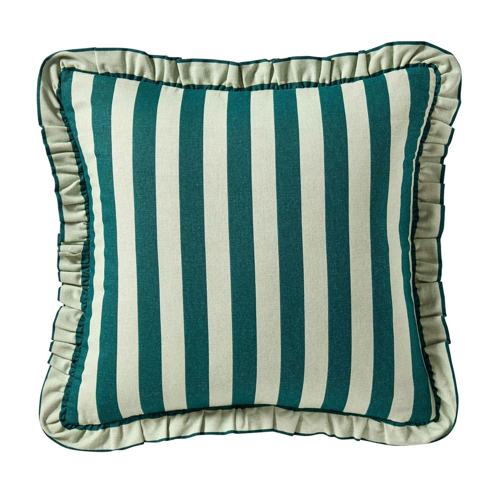 Dusklia - Stripe Frill Edge Cushion Cover - Green