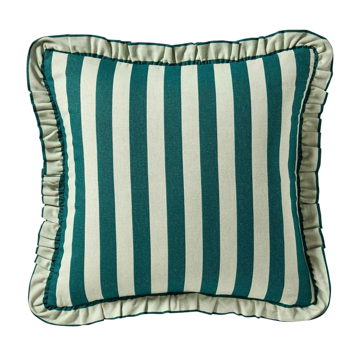 Dusklia - Stripe Frill Edge Cushion Cover - Green