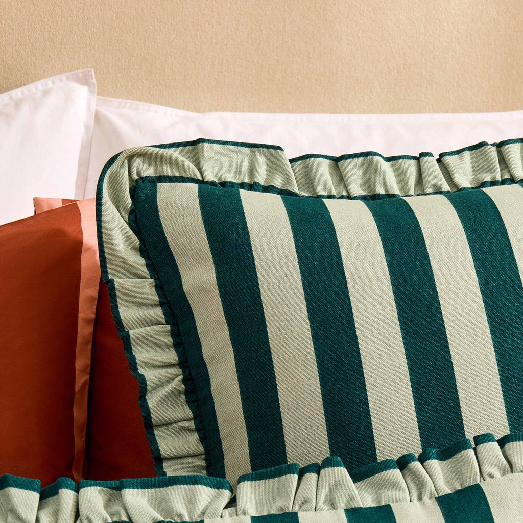 Dusklia - Stripe Frill Edge Cushion Cover - Green