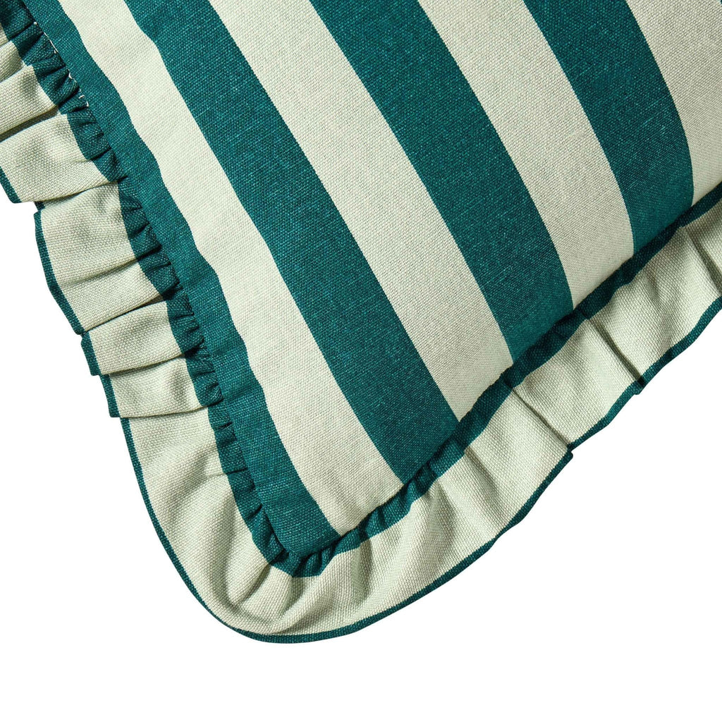 Dusklia - Stripe Frill Edge Cushion Cover - Green