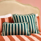 Dusklia - Stripe Frill Edge Cushion Cover - Green