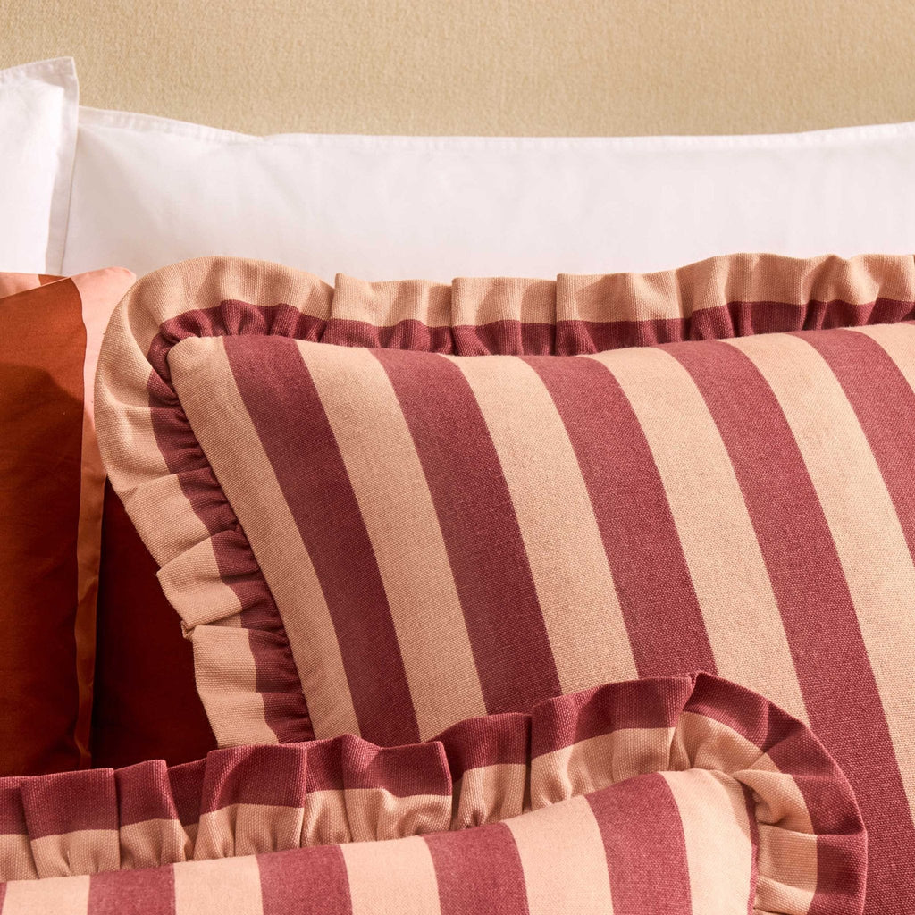 Dusklia - Stripe Frill Edge Cushion Cover - Pink