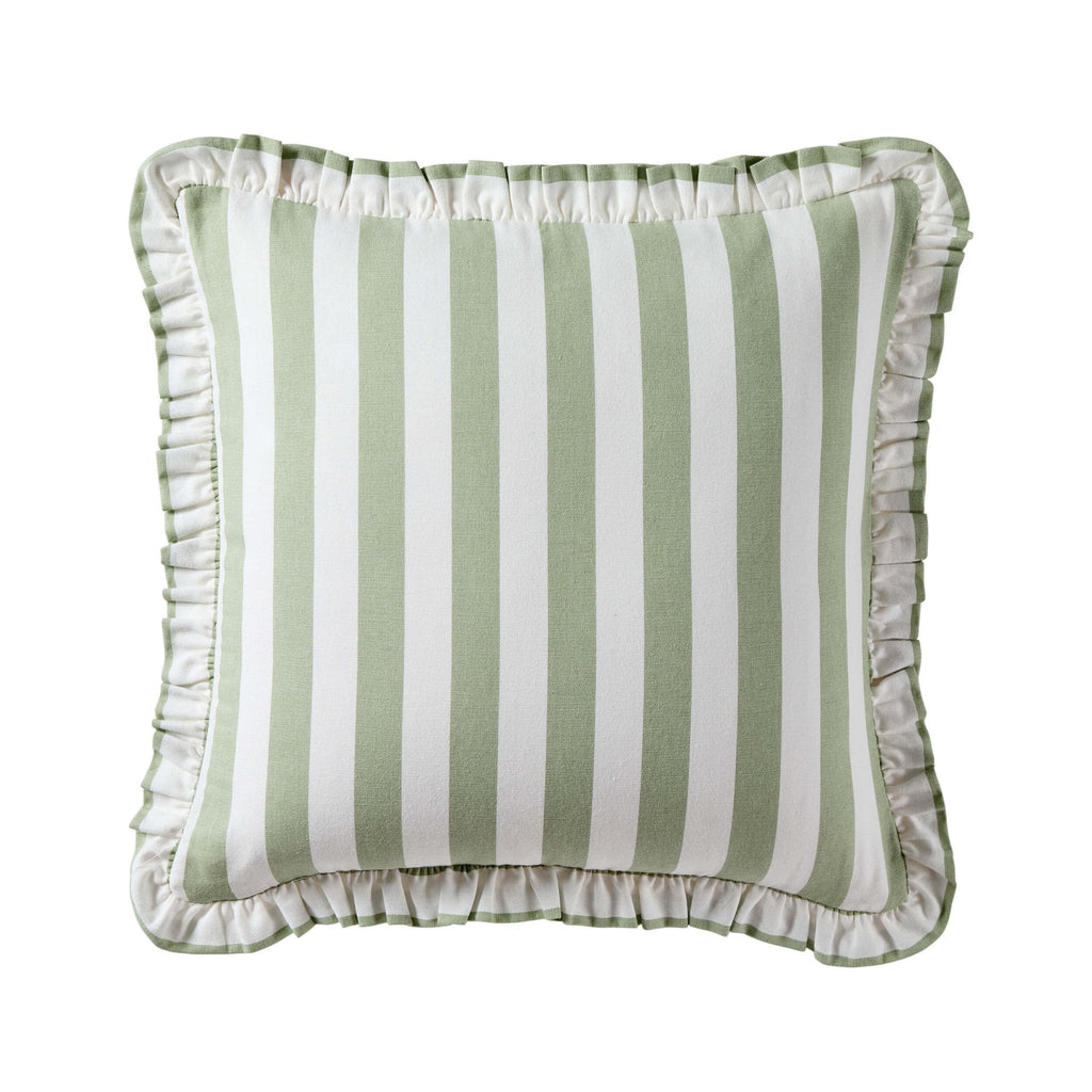 Dusklia - Stripe Frill Edge Sofa Cushion Cover - Sage
