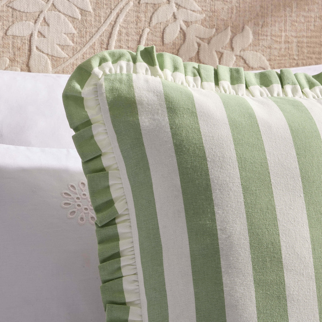 Dusklia - Stripe Frill Edge Cushion Cover - Sage