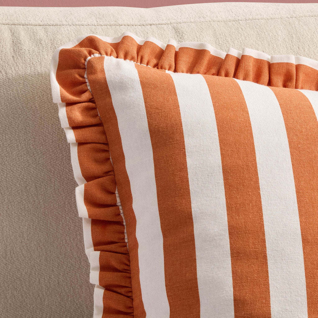 Dusklia - Stripe Frill Edge Sofa Cushion Cover - Burnt Orange