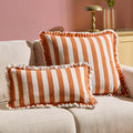 Dusklia - Stripe Frill Edge Sofa Cushion Cover - Burnt Orange